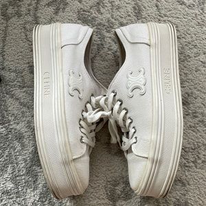 Celine Platform Canvas Sneakers. Color White. Size 38. JANE LOW LACE-UP SNEAKER